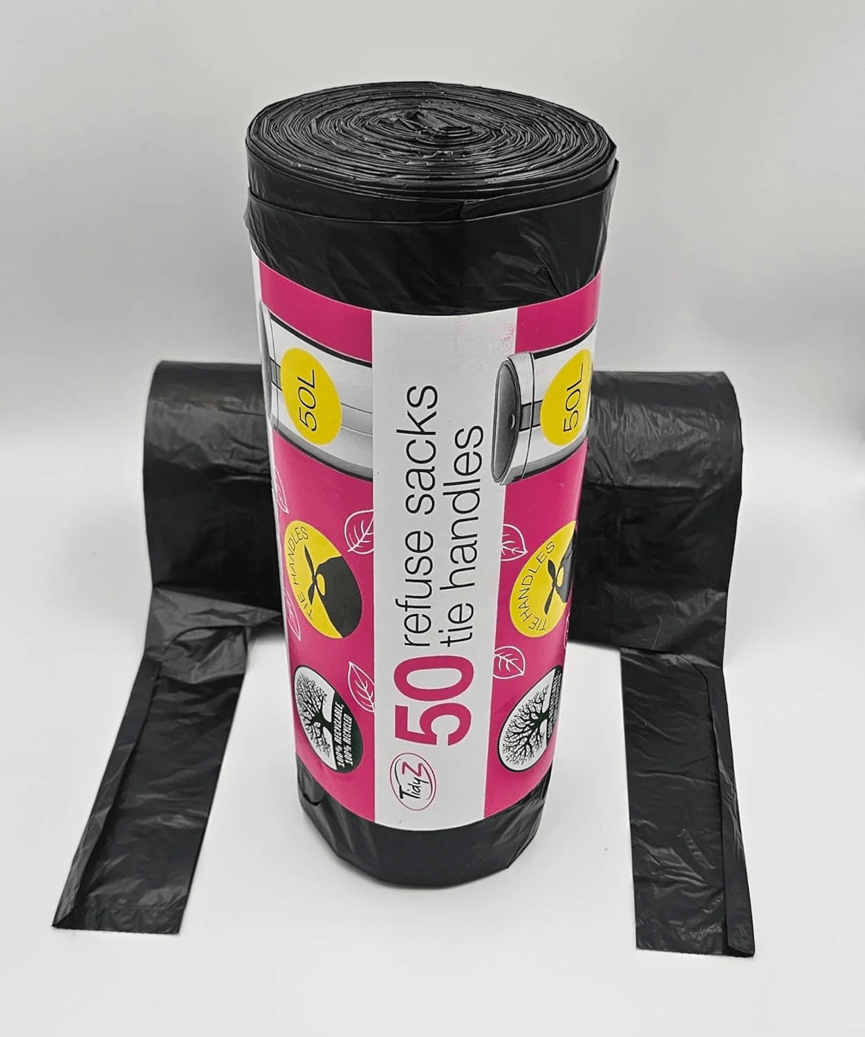 Tidyz Heavy-Duty Black Bin Bags Extra Strong Refuse Sacks with Tie Handles 50 Pack - 50L - Image 3