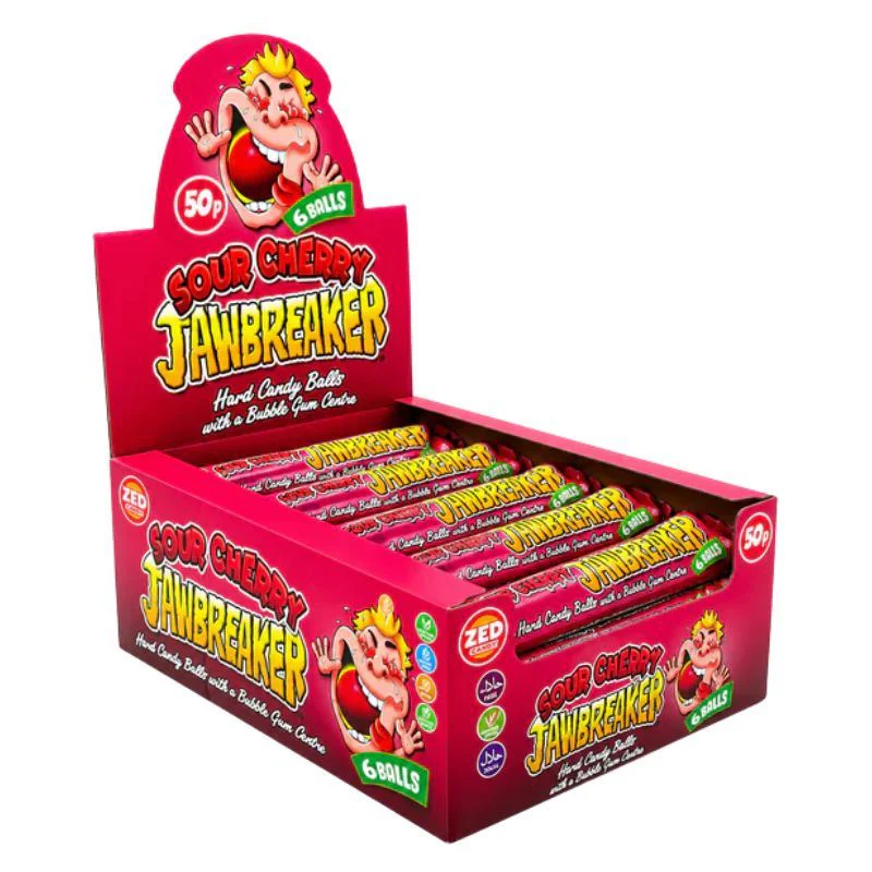 24 x Zed Candy Sour Cherry Jawbreaker 6 Ball Pack, 49.6g