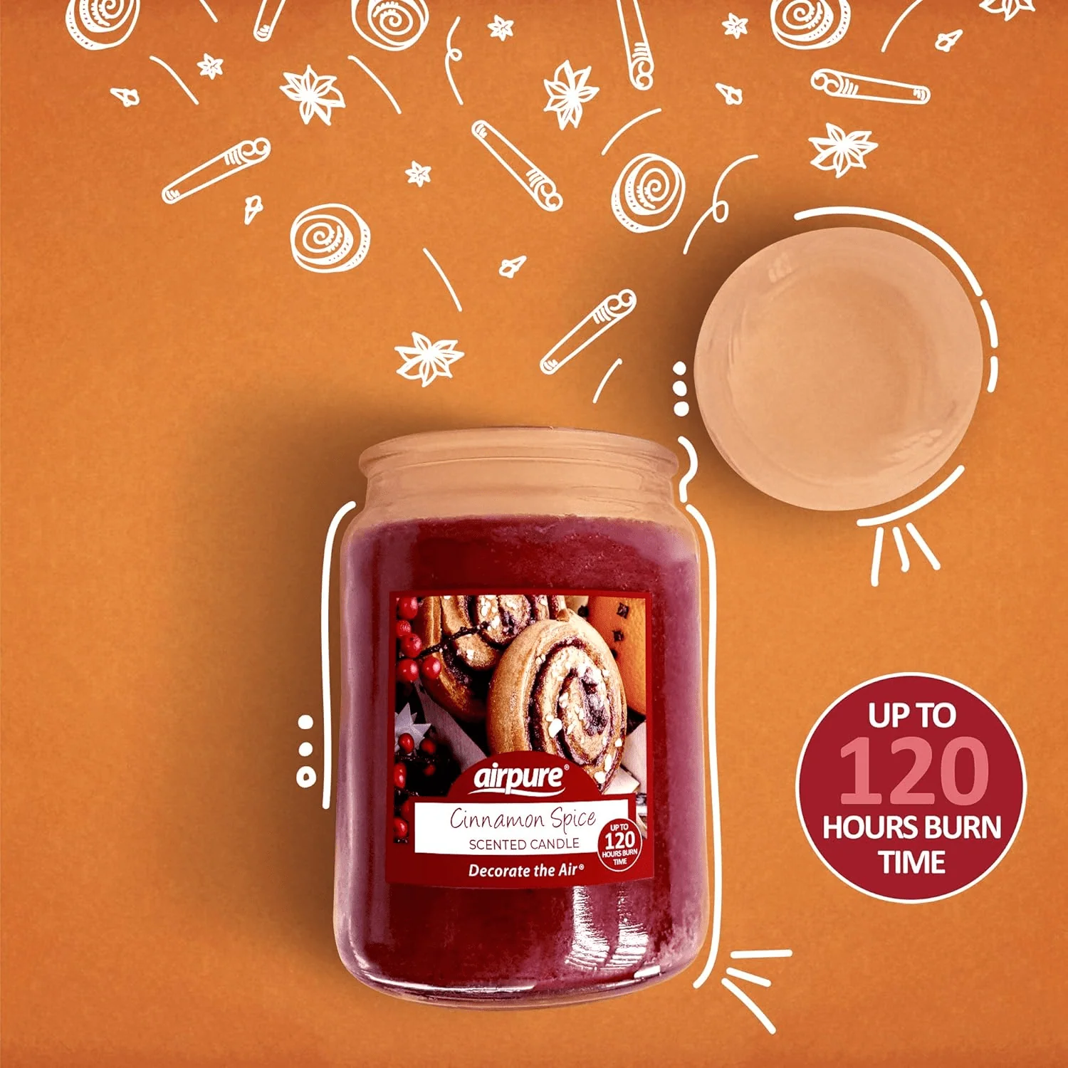 AirPure Large Scented Candle Jar Cinnamon Spice 18oz - Image 3