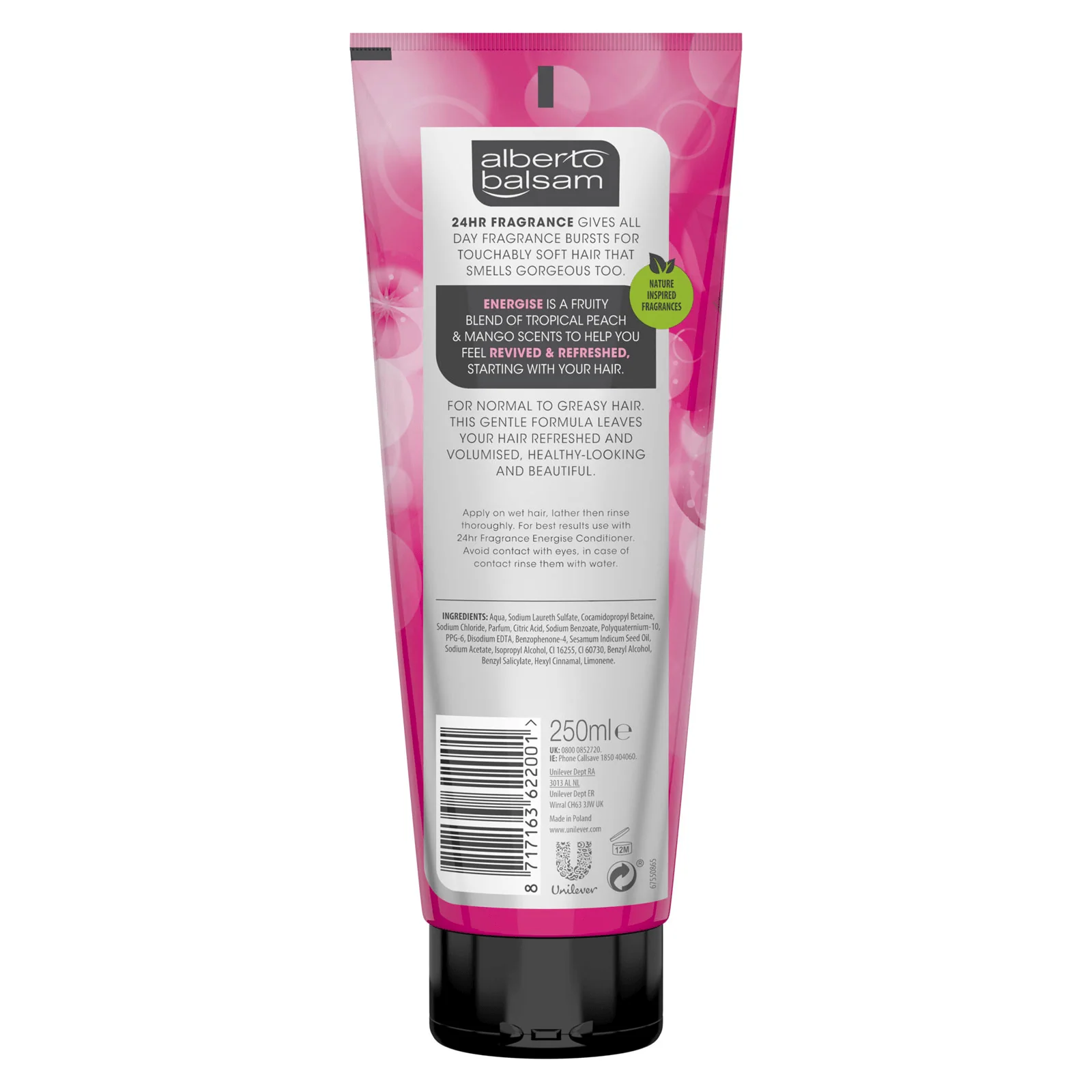 Alberto Balsam Energise Tropical Peach & Mango Shampoo (250ml) - Image 2