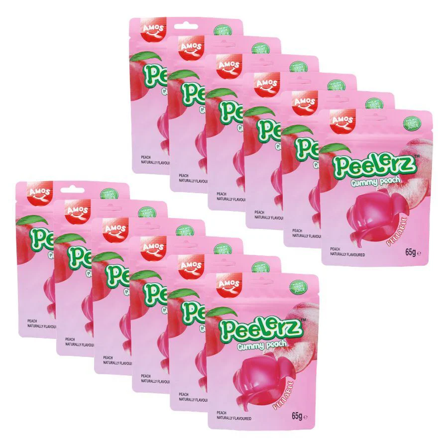 Amos Peelerz Gummy Peach Peelable Candy (12 x 65g)