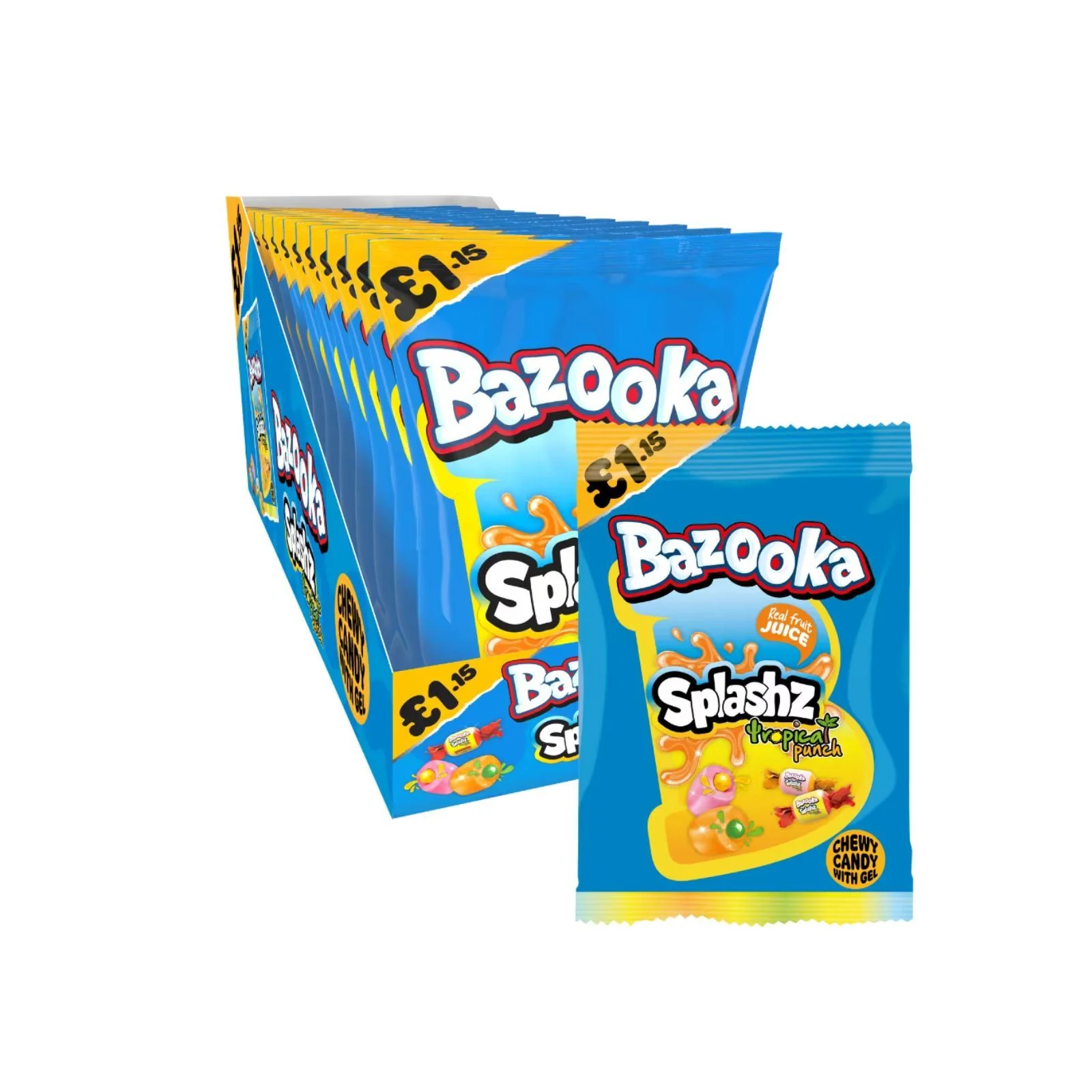 Bazooka Splashz Tropical Fruit Bag ÂŁ1.15 PMP 120g (Box of 12)