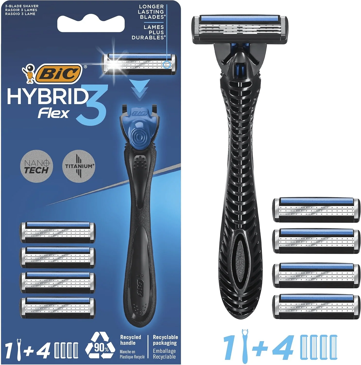 BIC Flex 3 Hybrid Men's Razors with 1 Handle and 4 Cartridges - Image 2