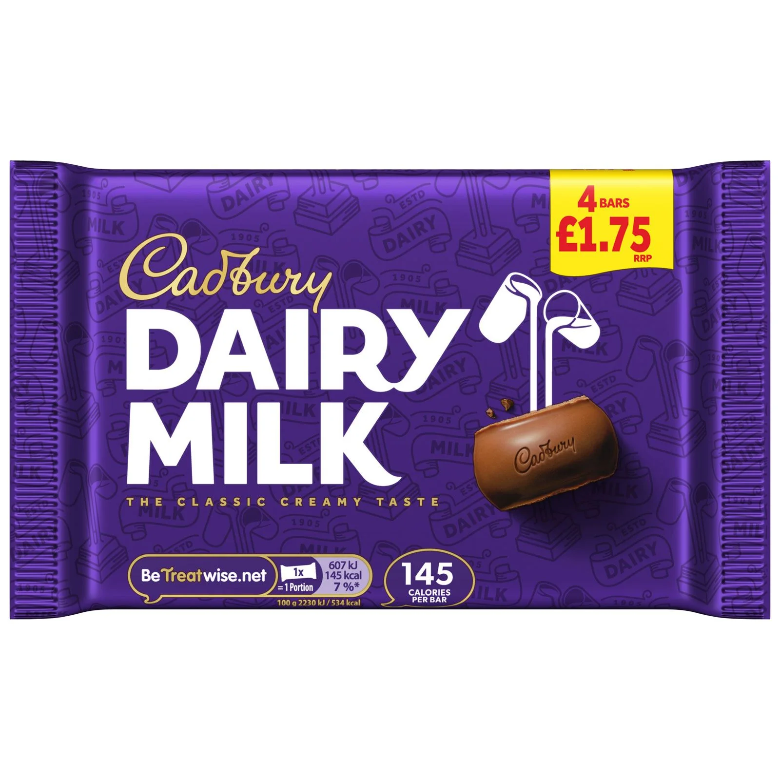 Cadbury Dairy Milk Chocolate Bar, 4 Pack (14 x 108.8g) - Image 2