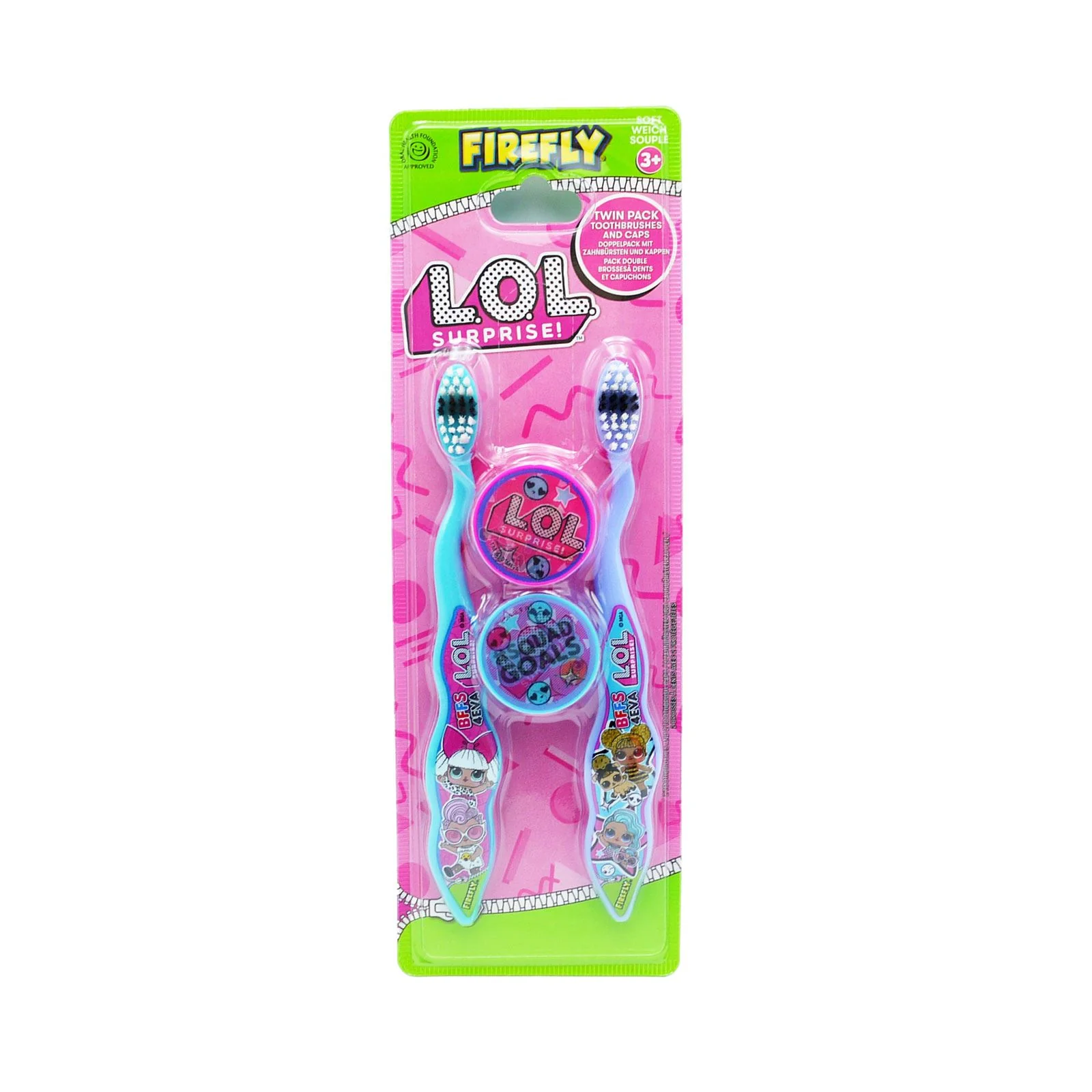 Firefly Lol Surprise 2 Tooth Brushes And 2 Caps Twin Pack