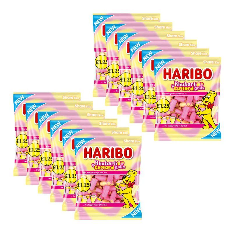 Haribo Rhubarb & Custard Rolls Sweets Sharing Bag (12 x 140g)