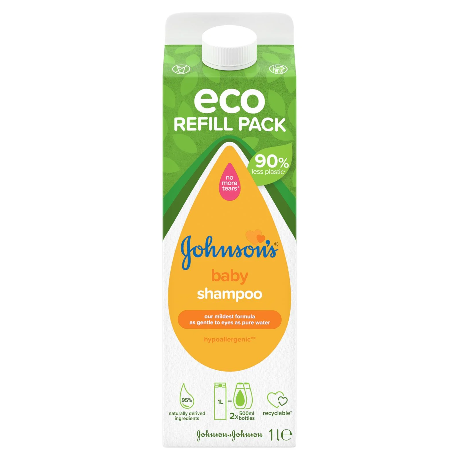 Johnson's Baby, Eco Refill Baby Shampoo, No More Tears Formula, 1Litre