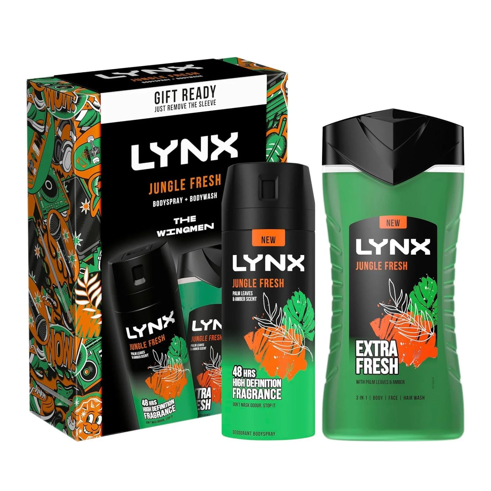 Lynx Jungle Fresh The Wingmen Duo Deodorant Gift Set Body Wash & Body Spray  2 piece
