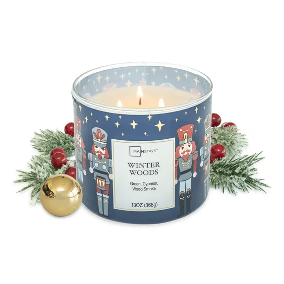 Mainstays Scented 3-Wick Jar Candle, Winter Woods, 13 oz - Image 3