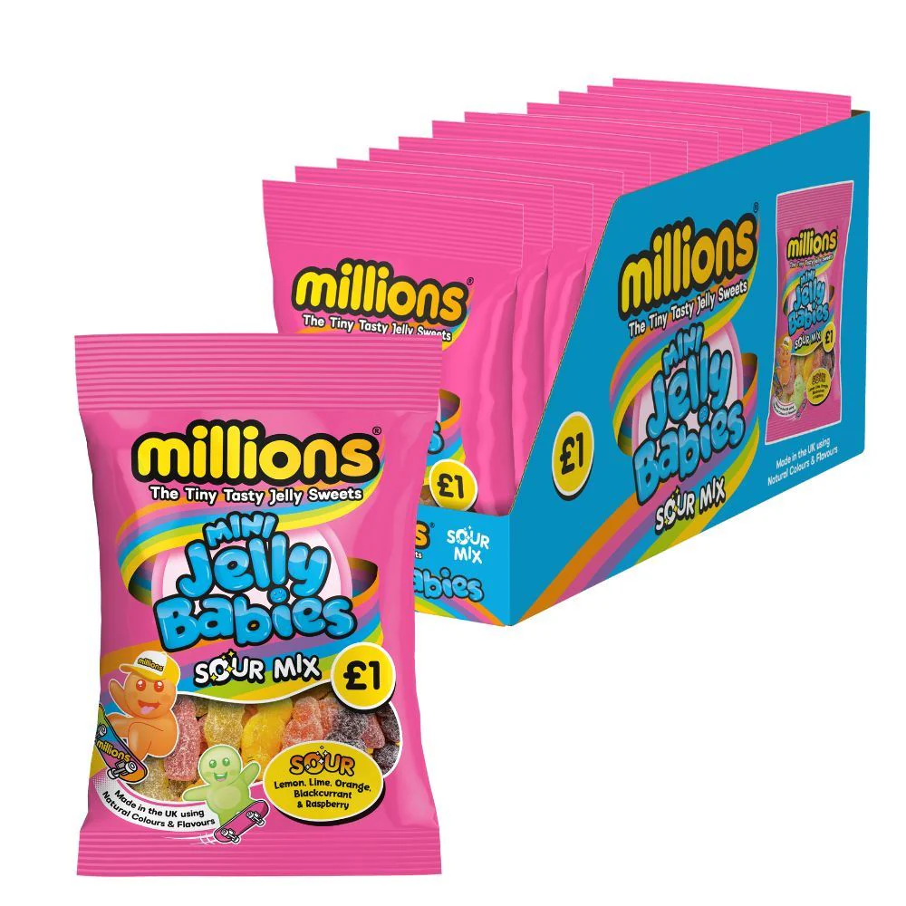 Millions Mini Jelly Babies Sour Mix Bag (12 x 100g)