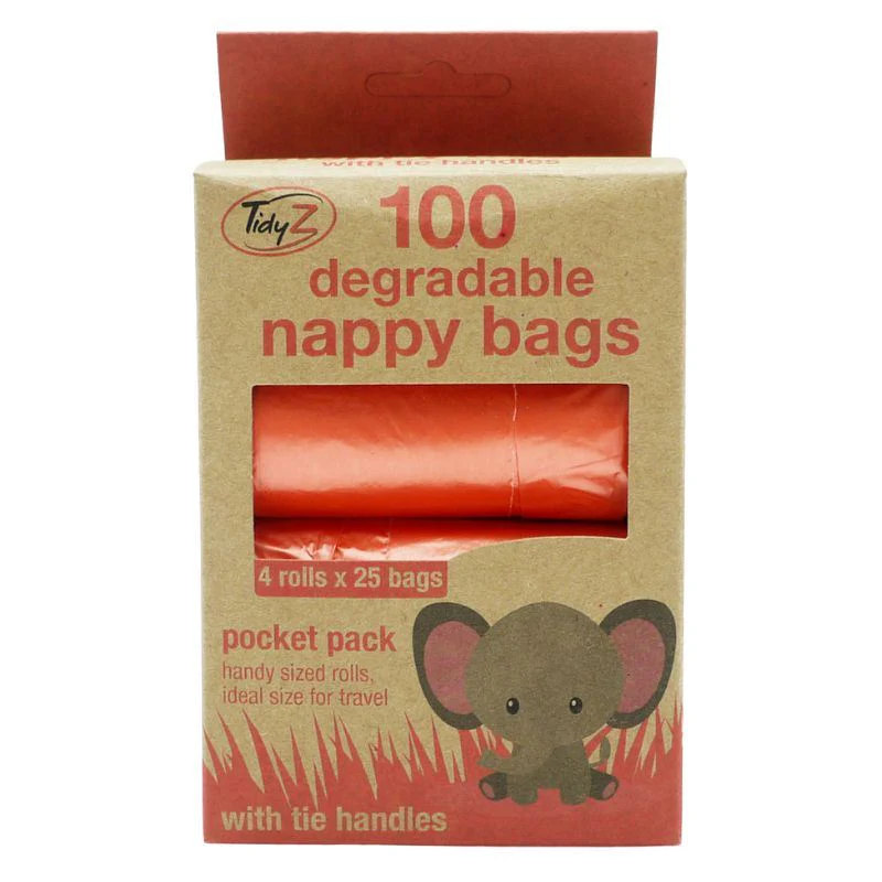Tidyz Degrade Nappy Bags Pocket Pack With Tie Handles, 100 Bags Total (4 x 25's)