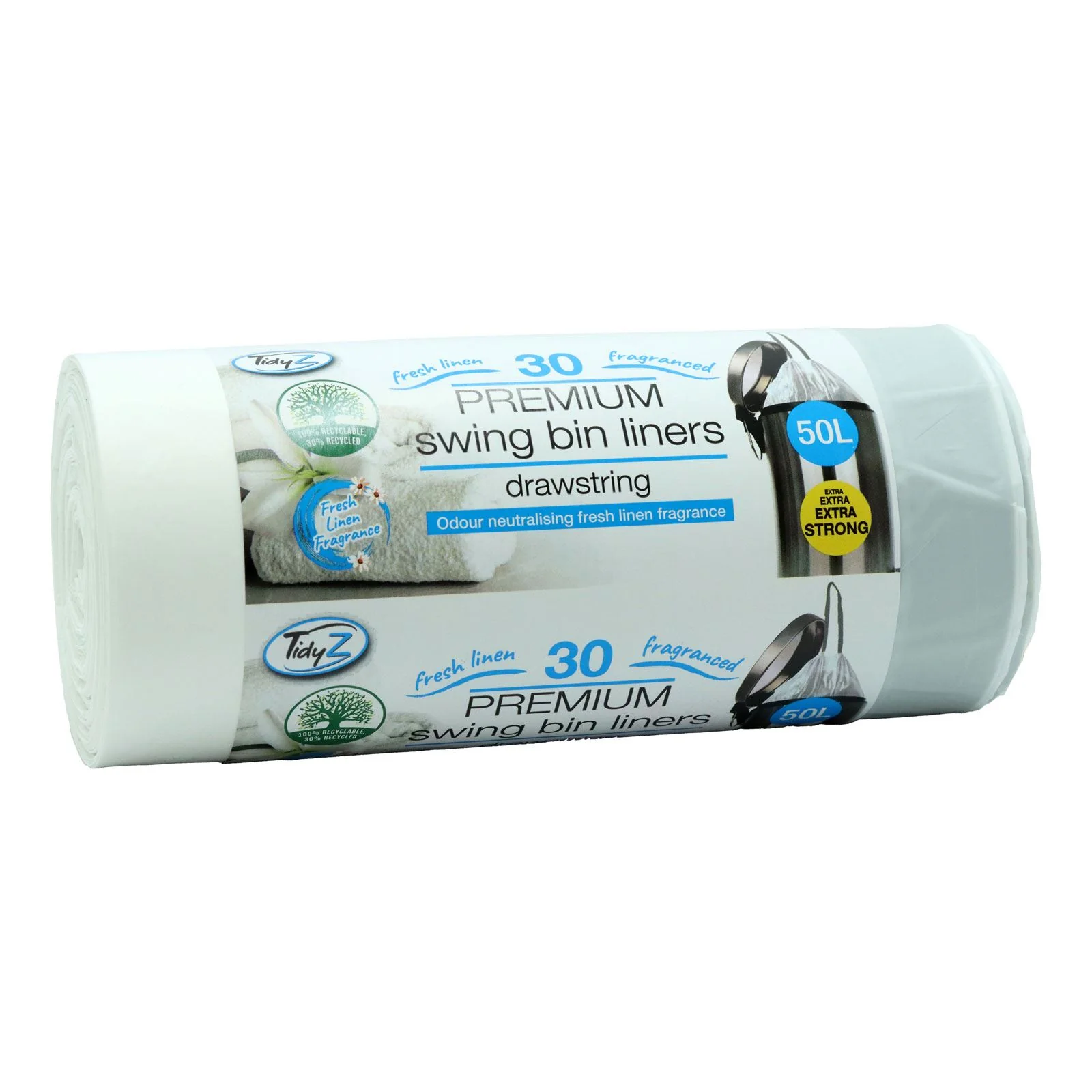 Tidyz Kitchen Bin Liners Extra Strong Waste Bags Drawstring 30s