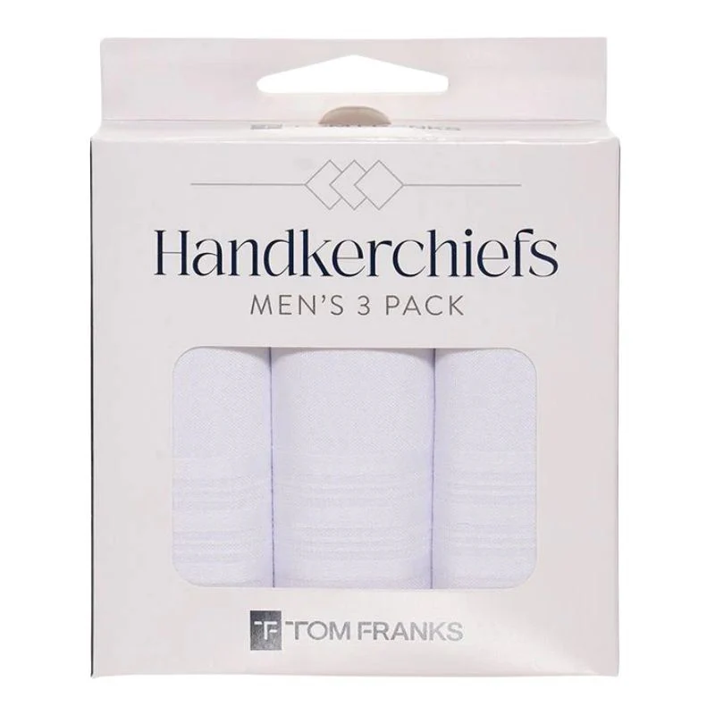 Tom Franks Mens Plain Handkerchiefs, 3 Pack
