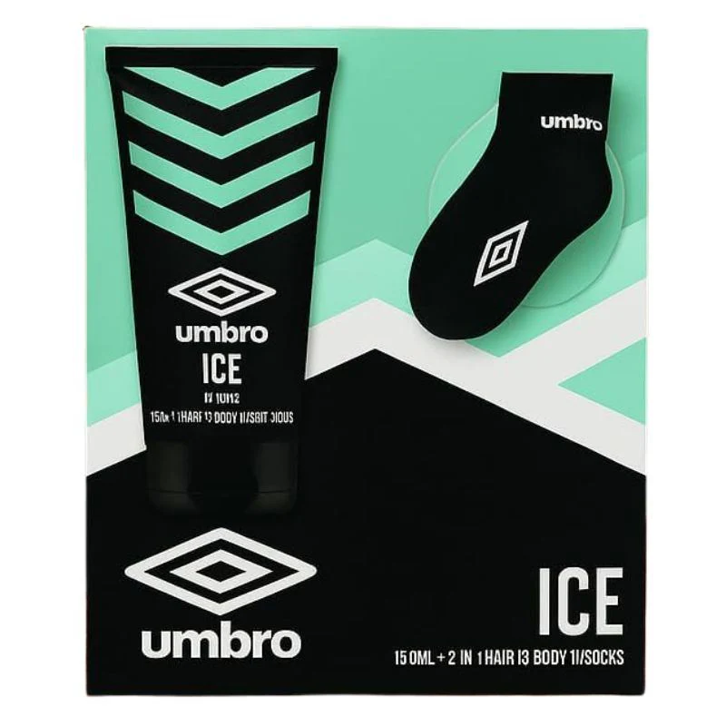 Umbro Ice Gift Set For Men - 2-in-1 Hair & Body Wash (150ml) & Men's Sport Socks