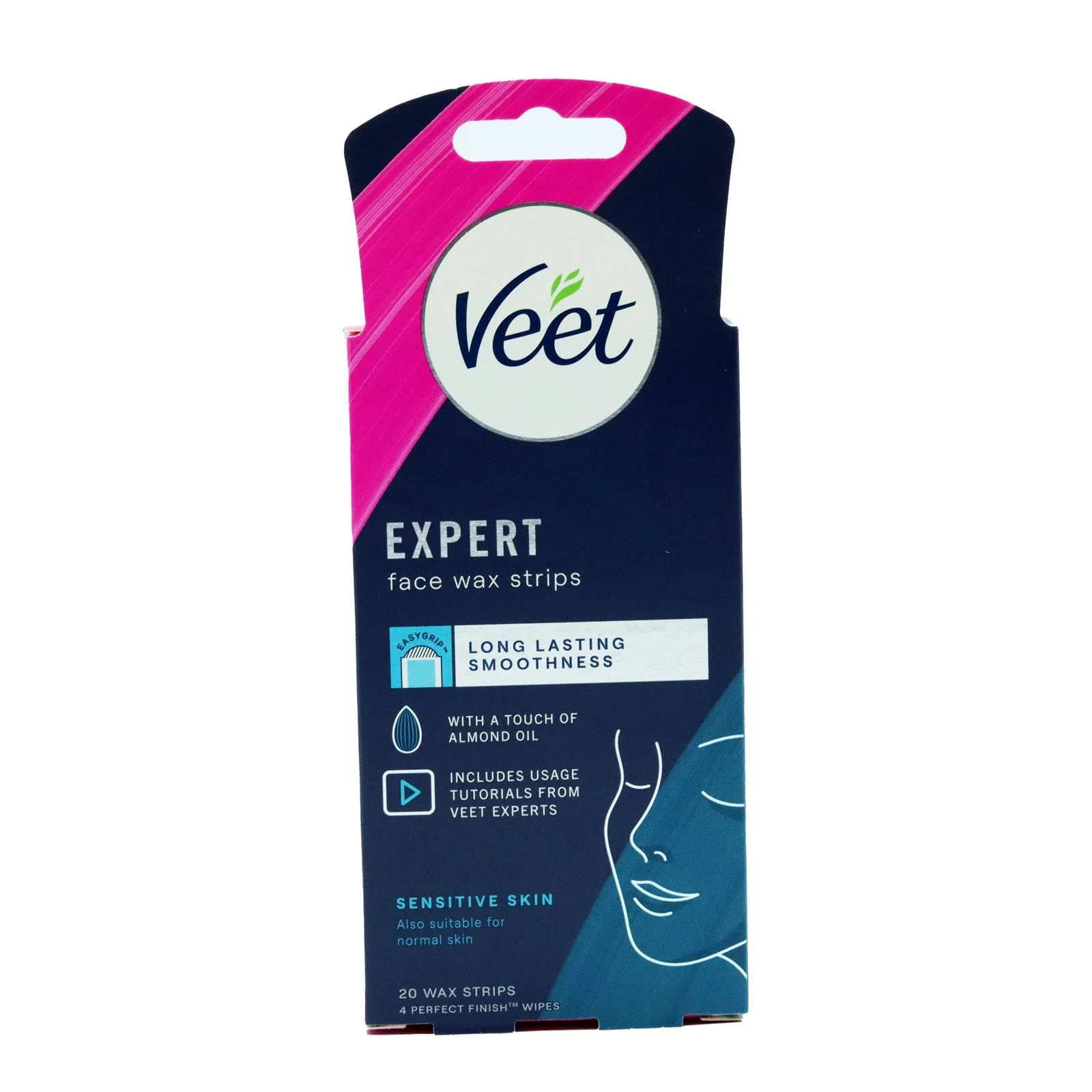 Veet Expert Cold Wax Strips, Hair Removal, Face, Normal Skin, 20 Strips