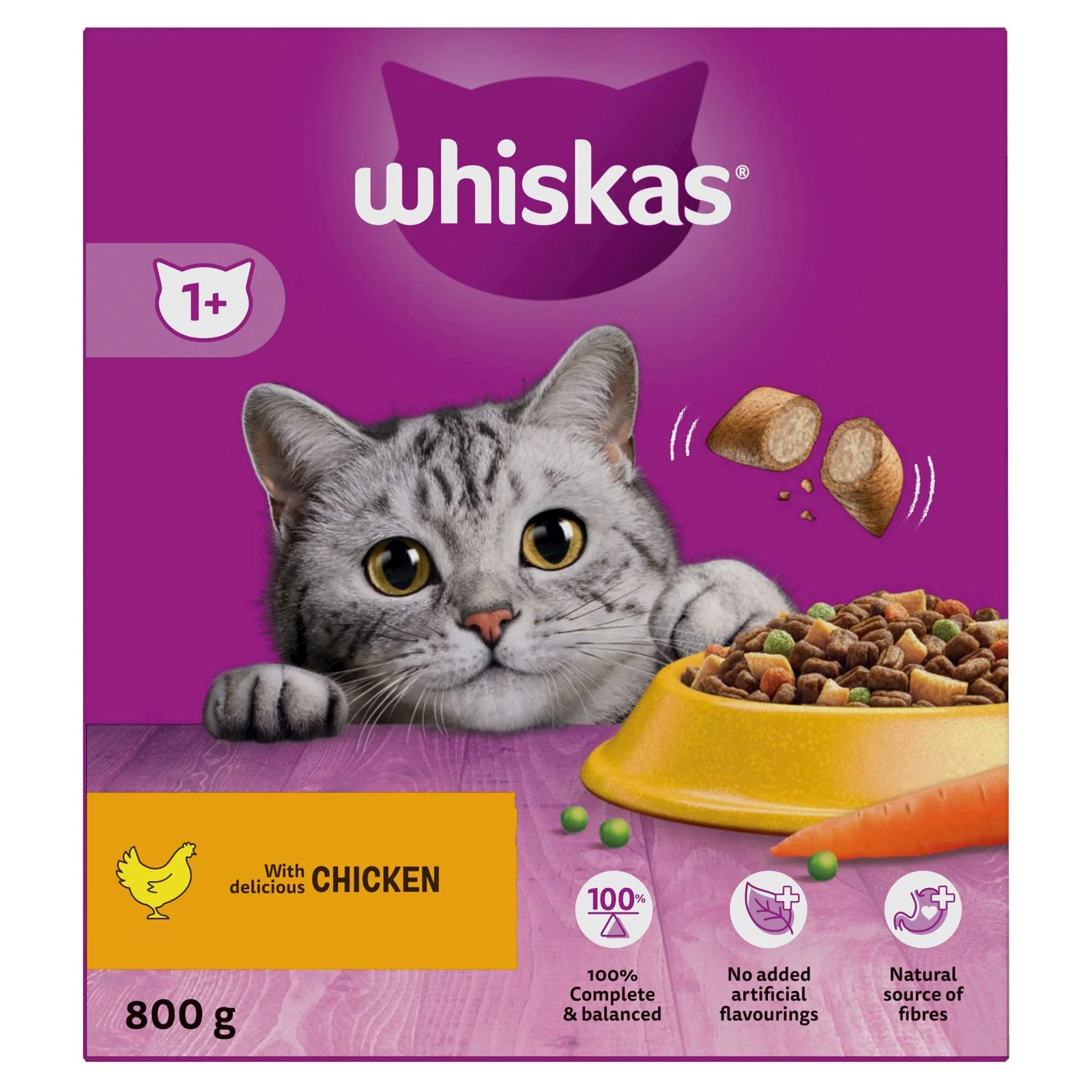 Whiskas 1+ Cat Complete Dry With Chicken 800g (Box of 5)